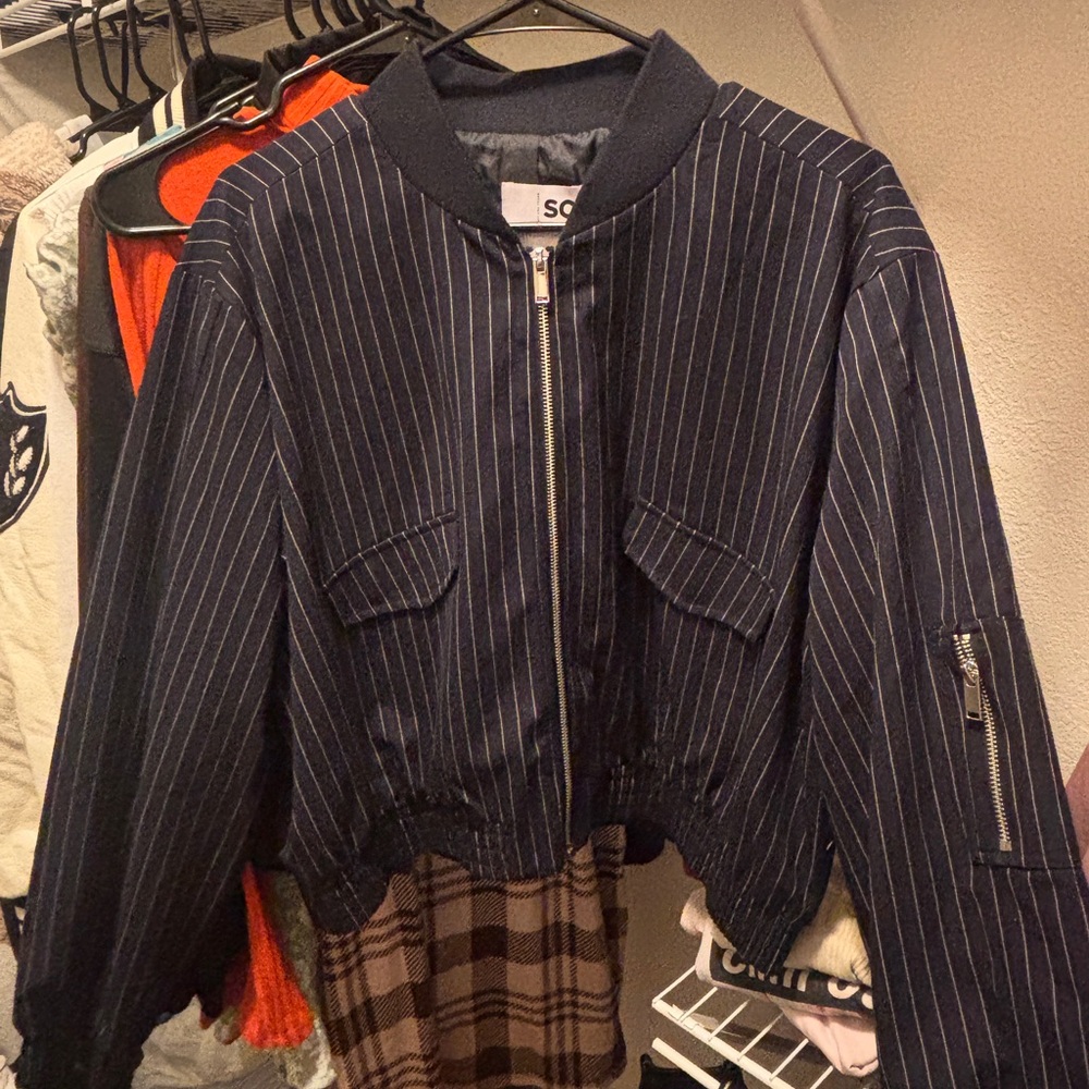 Striped Navy Bomber Jacket